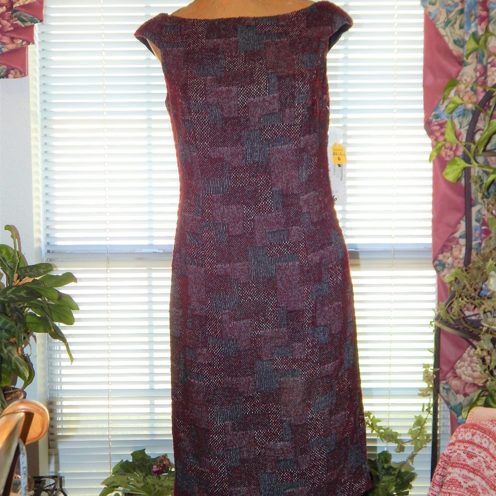 NWT $315 DONNA DEGNAN pt Wool Textured Squares Dress S 6